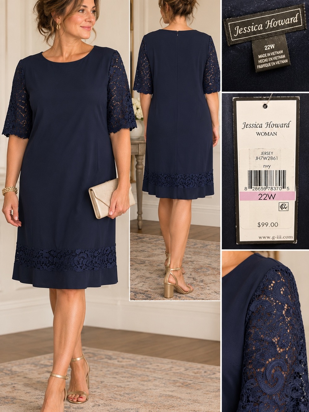 Jessica Howard Woman Navy Lace Shift Dress 22W NWT $99